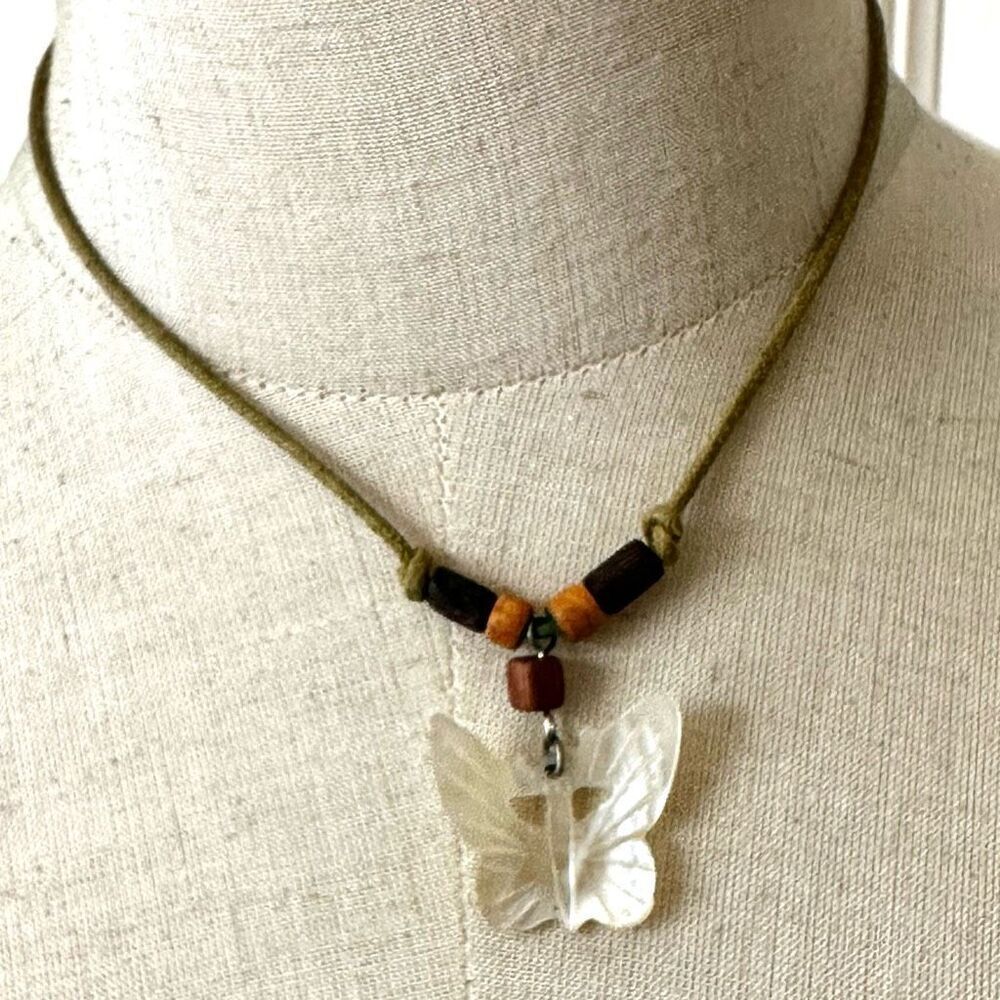 Abalone butterfly pendant necklace on cord